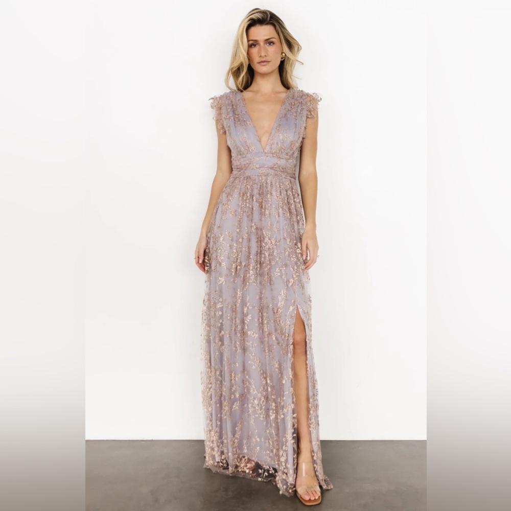 Baltic Born Arlene Shimmer Evening Gown in dusty lilac and rose